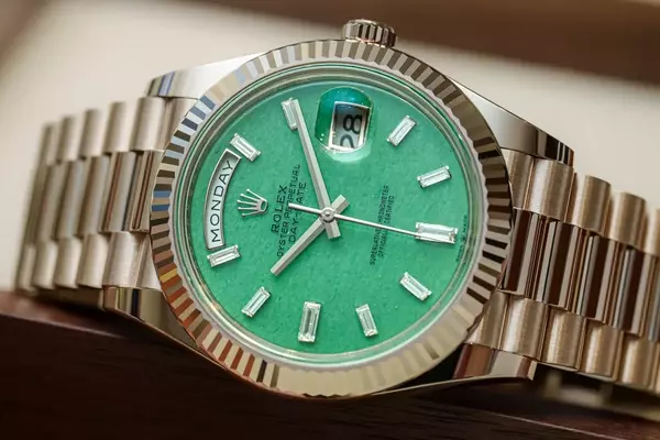 Rolex's New Day-Date 40 Men's Jewelry Watch: Jubilee Gold, Diamonds, and Green Aventurine